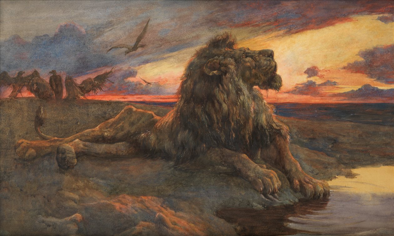 Studie for The Dying Lion (Akvarell) av Herbert Thomas Dicksee