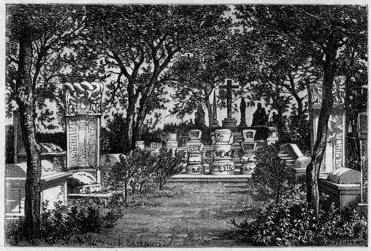 Graver av jesuitten Matteo Ricci (1552-1610) og Adam Schall von Bell (1592-1666) i Pekin (Beijing) i årene 1870. Gravering etter en tegning av Catenacci, etter et fotografi av Thomson, i "" Le Tour du Monde , Nouveau journal des Voyages””, redigert av av Hercule (after) Catenacci