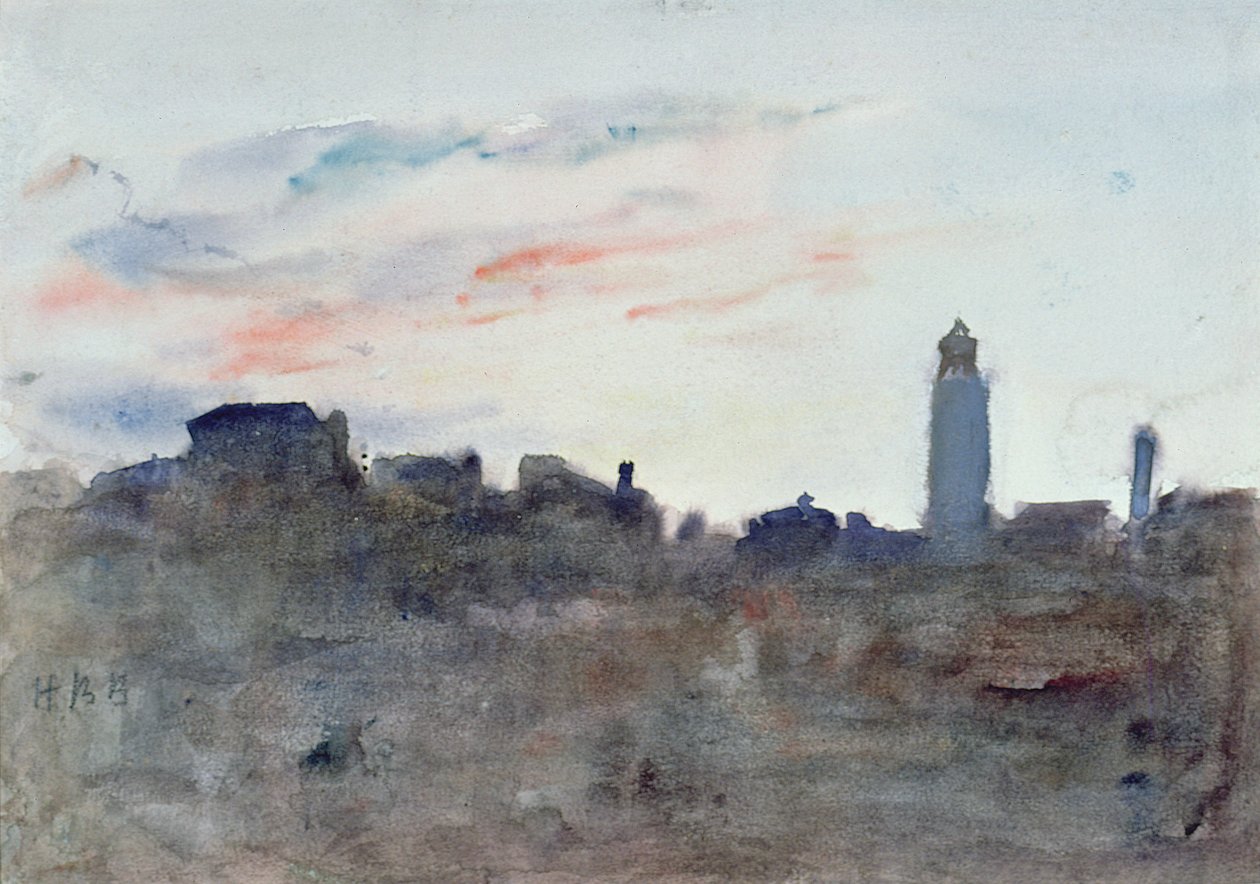 Etter solnedgang, utsikt fra kunstnerens vindu i Morpeth Terrace (akvarell) av Hercules Brabazon Brabazon