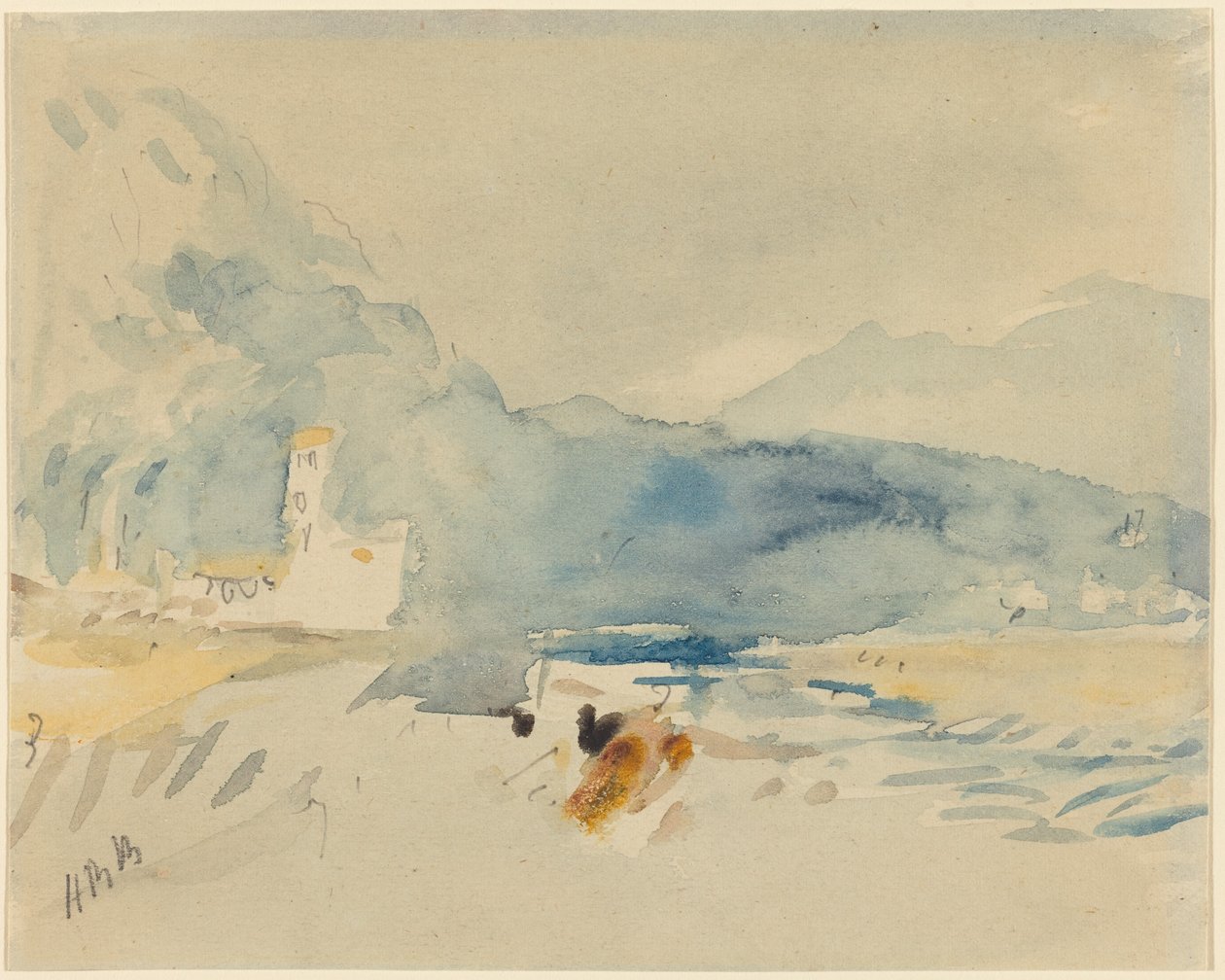Et landskap med fjell og en bekk av Hercules Brabazon Brabazon