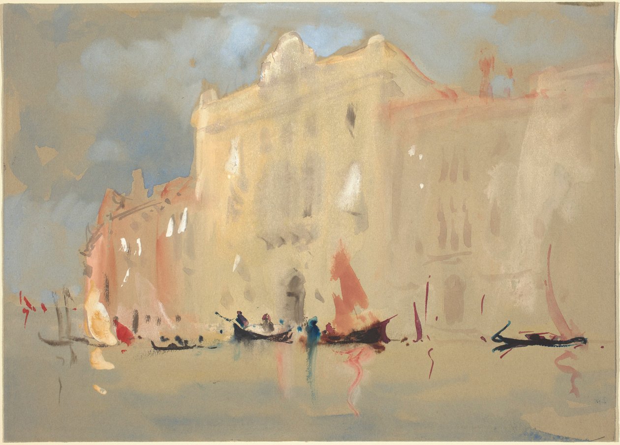Gondoler foran et palass ved Canal Grande i Venezia av Hercules Brabazon Brabazon