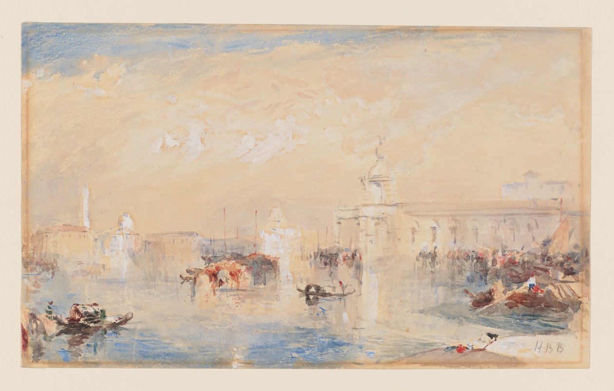 Landskap etter Turners 'The Dogana, San Giorgio, Citella, from the Steps of Europa' (akvarell, kroppsfarge og blyant på papir) av Hercules Brabazon Brabazon