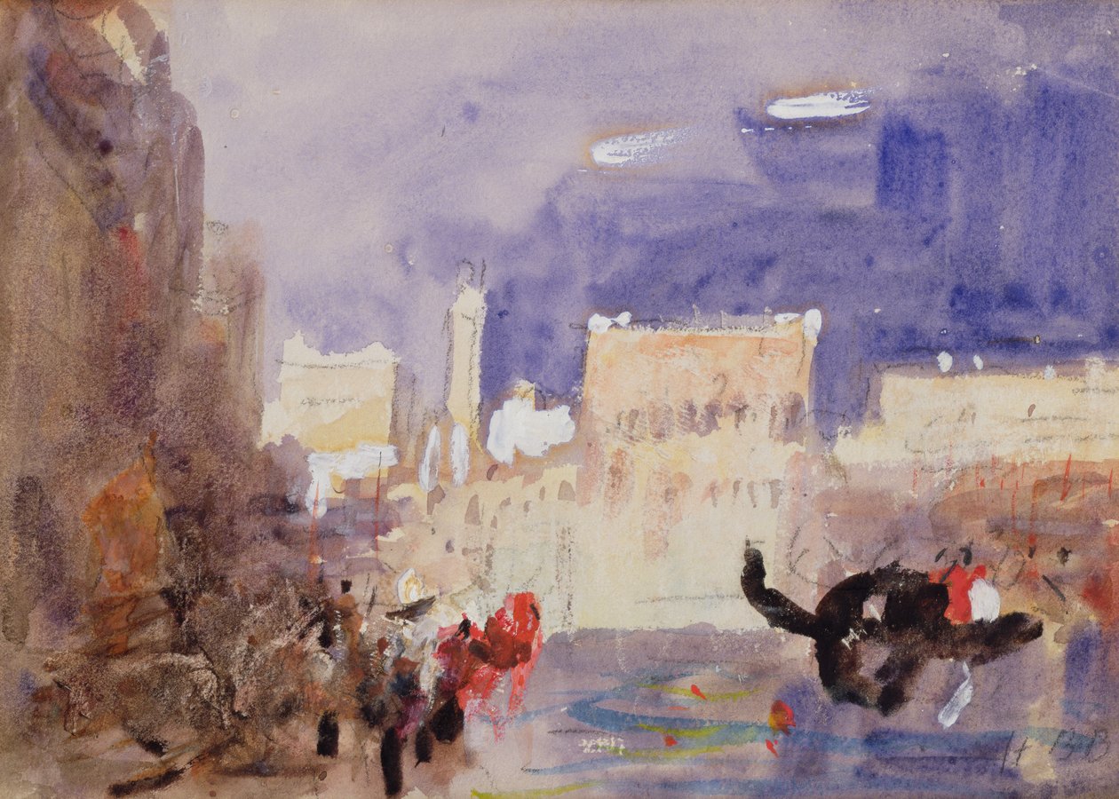 Dogepalasset og Piazetta fra den andre siden av Bacino di San Marco (svart kritt og akvarell med hvit forhøyning) av Hercules Brabazon Brabazon