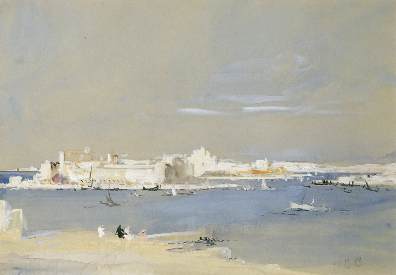 The Harbour, Valletta, Malta (wc og kroppsfarge på tonet papir) av Hercules Brabazon Brabazon