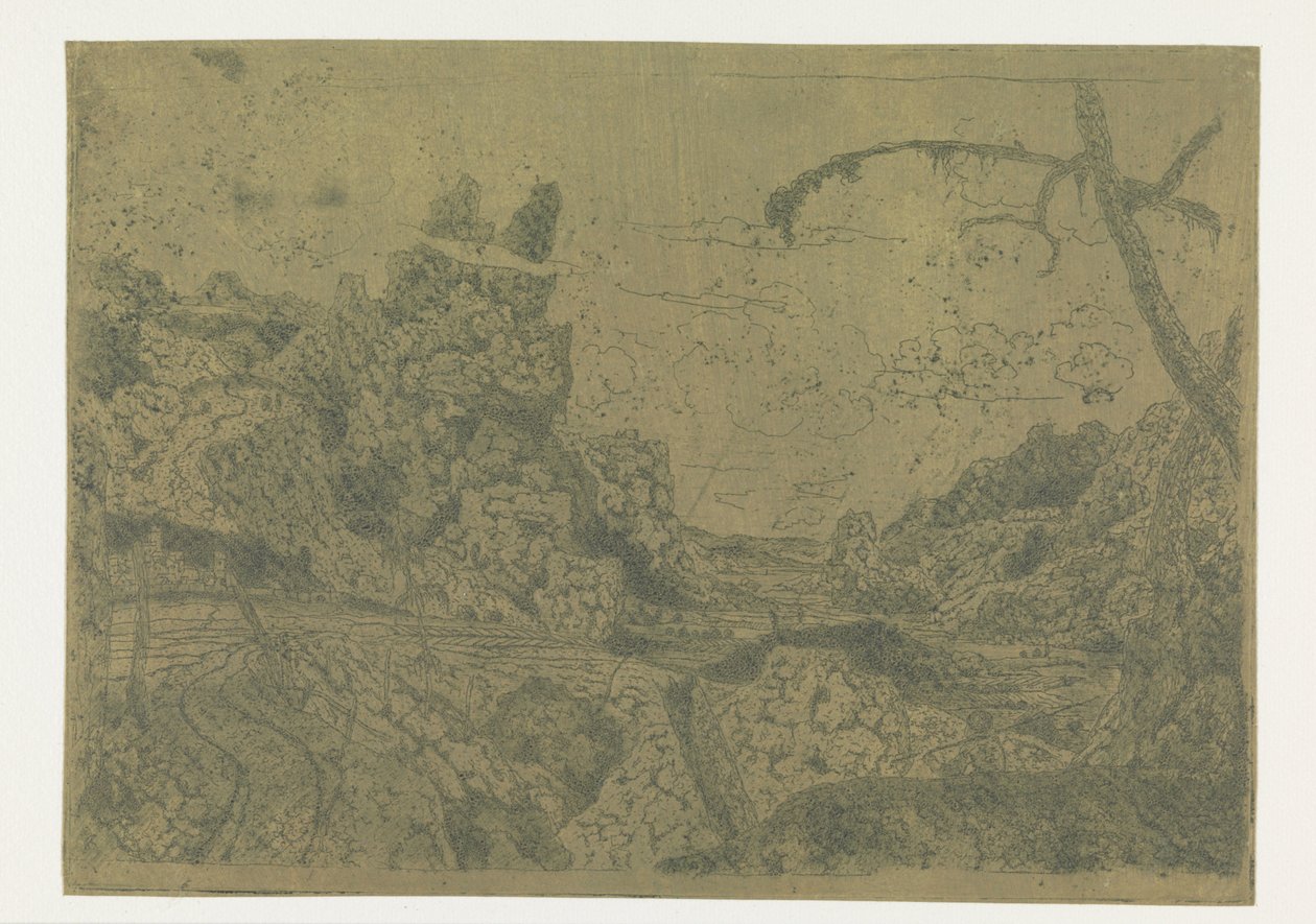 Mountain Valley, til høyre en mann som bærer en pinne av Hercules Segers