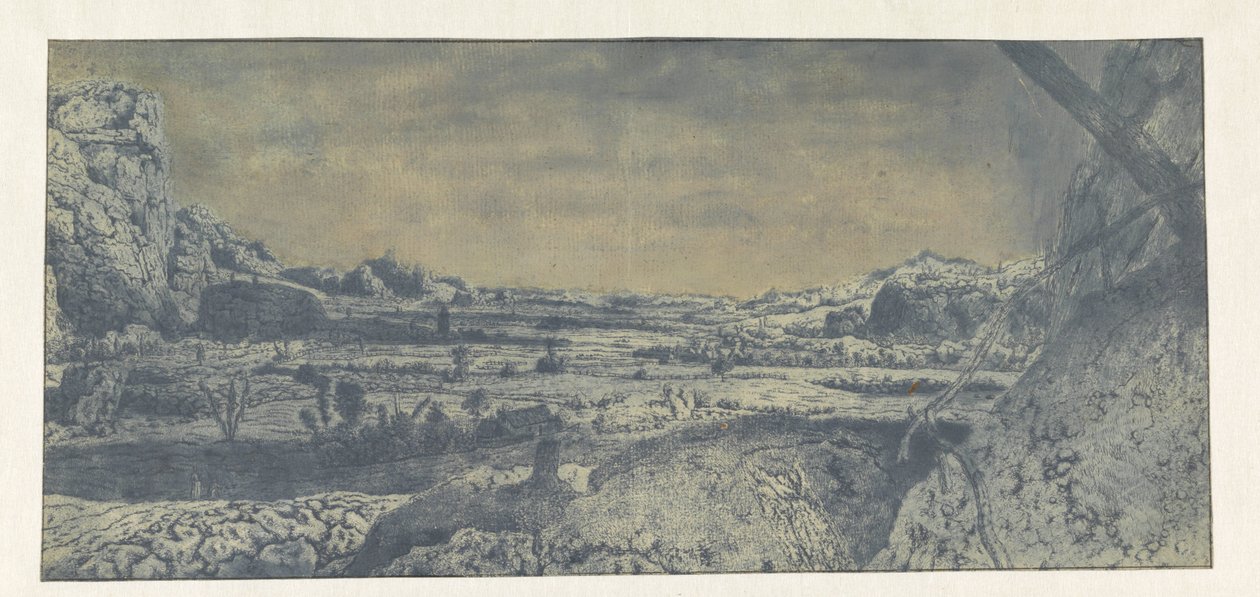 Fjelldal med inngjerdede felt av Hercules Segers