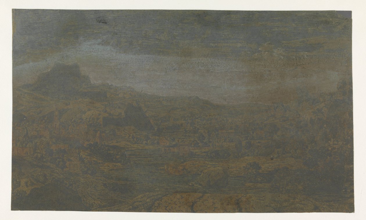 Dal med en elv og en by med fire tårn av Hercules Segers