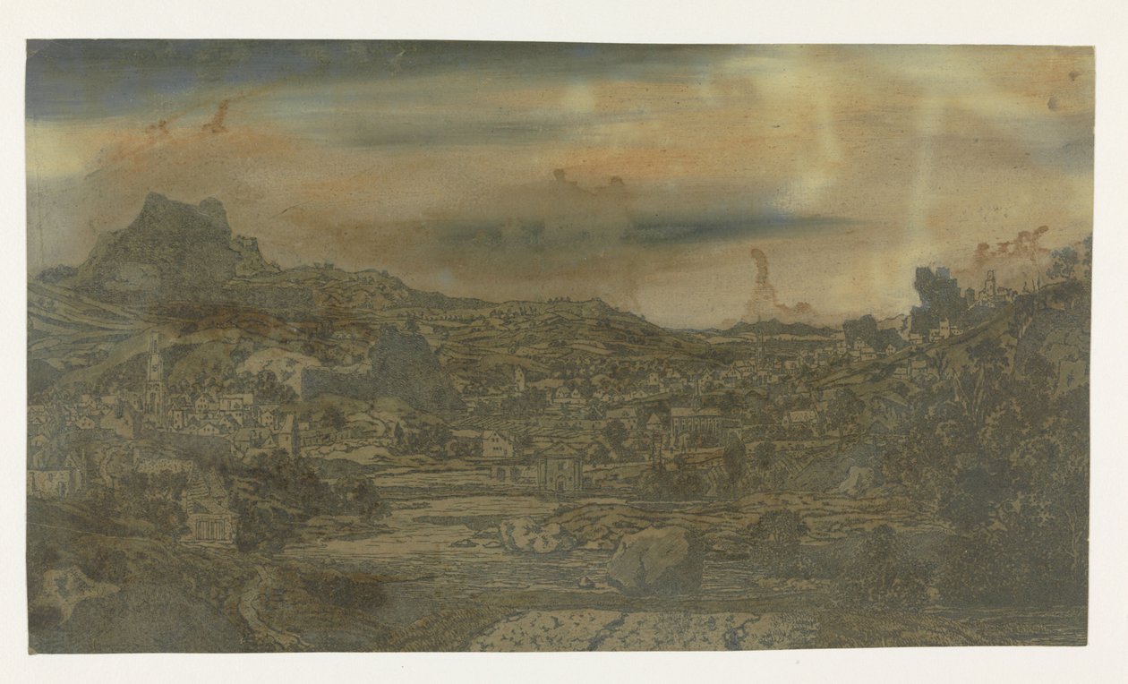 Dal med en elv og en by med fire tårn av Hercules Segers