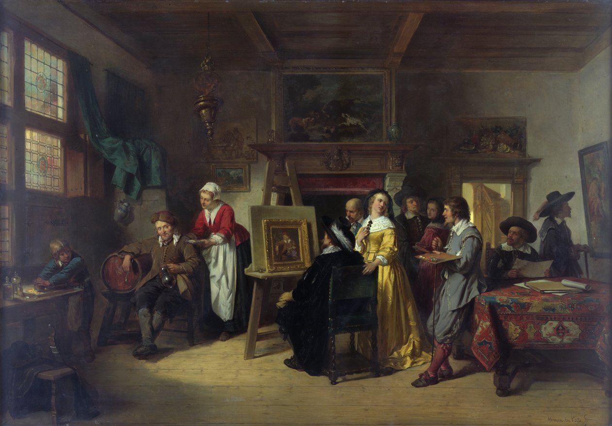 Rembrandt (1606-69) på besøk i studioet til Gabriel Metsu (1629-87) av Herman Frederick Carel Ten Kate