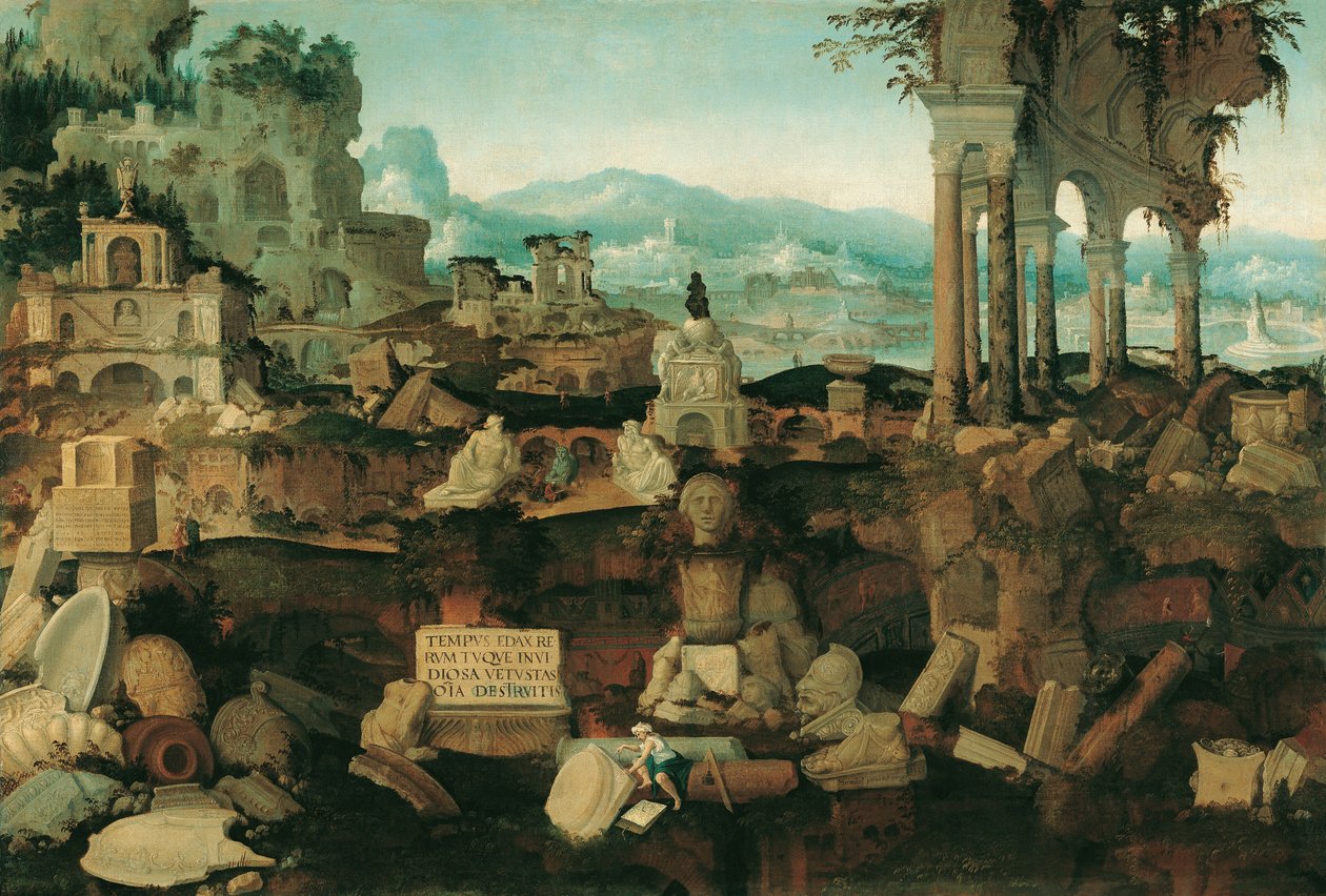 Landskap med romerske ruiner, 1536 av Herman Posthumus