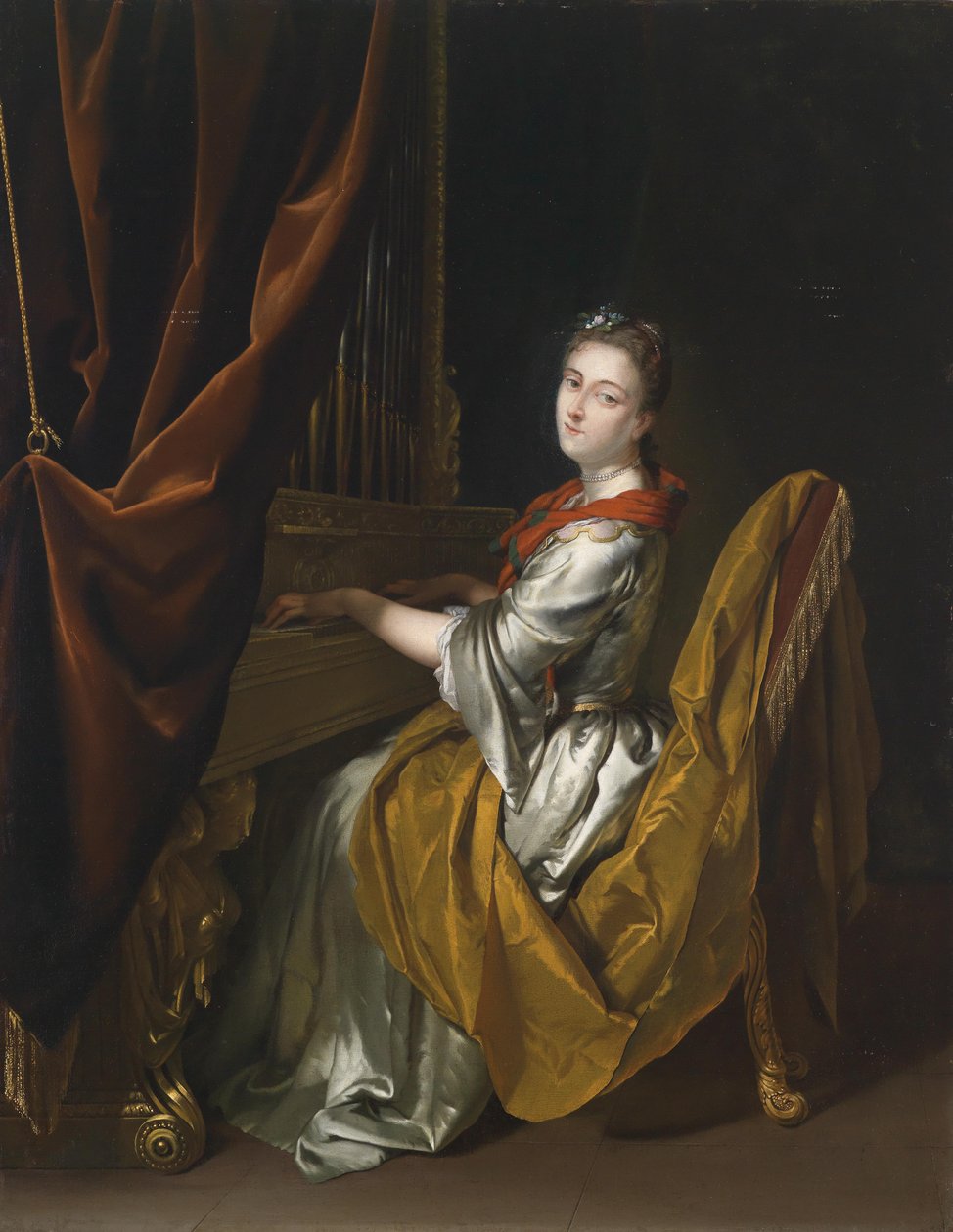 Portrett av Barbara Janssens ved orgelet av Herman van der Mijn  