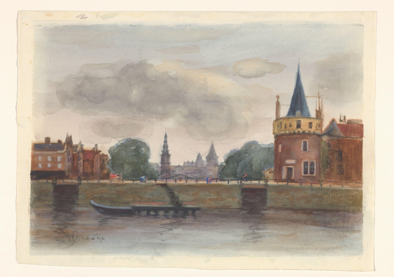Utsikt over Schreierstoren i Amsterdam av Herman Eduard Knaake (signed by artist)