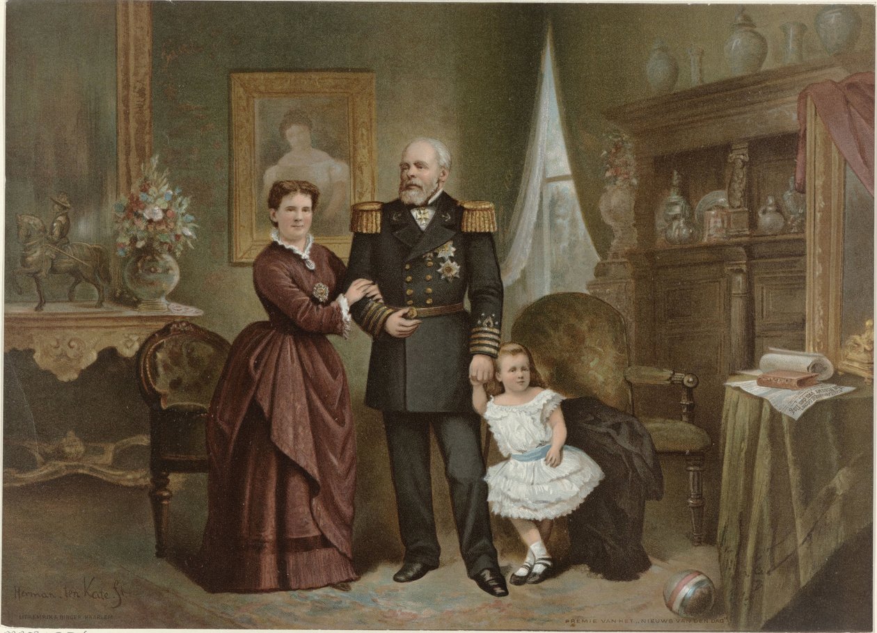 Portrett av William III, konge av Nederland, Emma, ​​dronningregent av Nederland, og Wilhelmina, dronning av Nederland av Herman Frederik Carel ten Kate