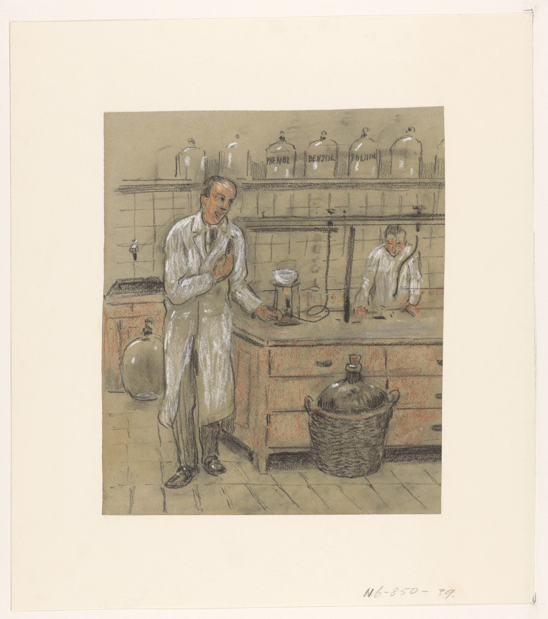 To menn i et laboratorium av Herman Heijenbrock (possibly)