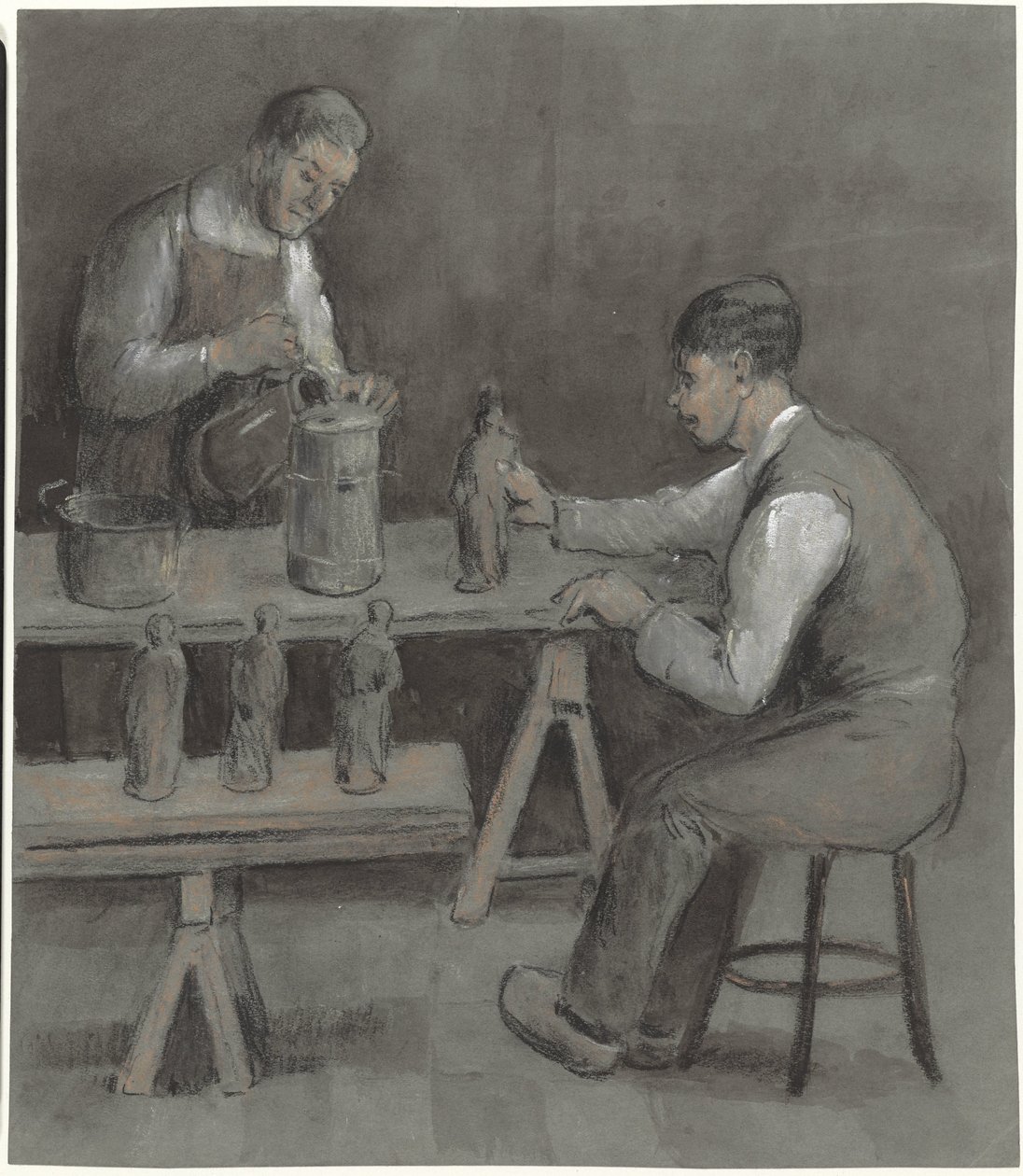 To arbeidere som lager figurer av Herman Heijenbrock