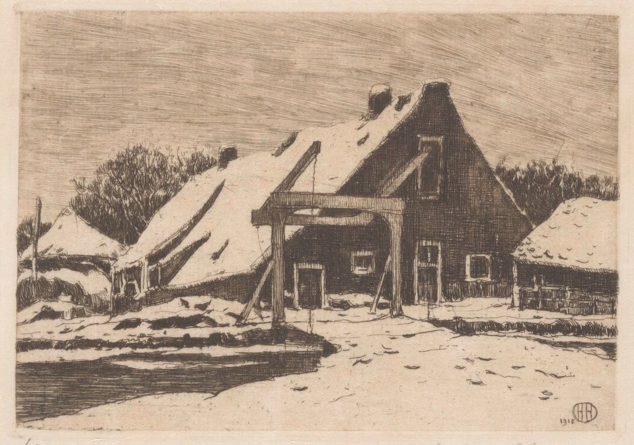 Gård med vindebro av Herman Heuff (signed by artist)