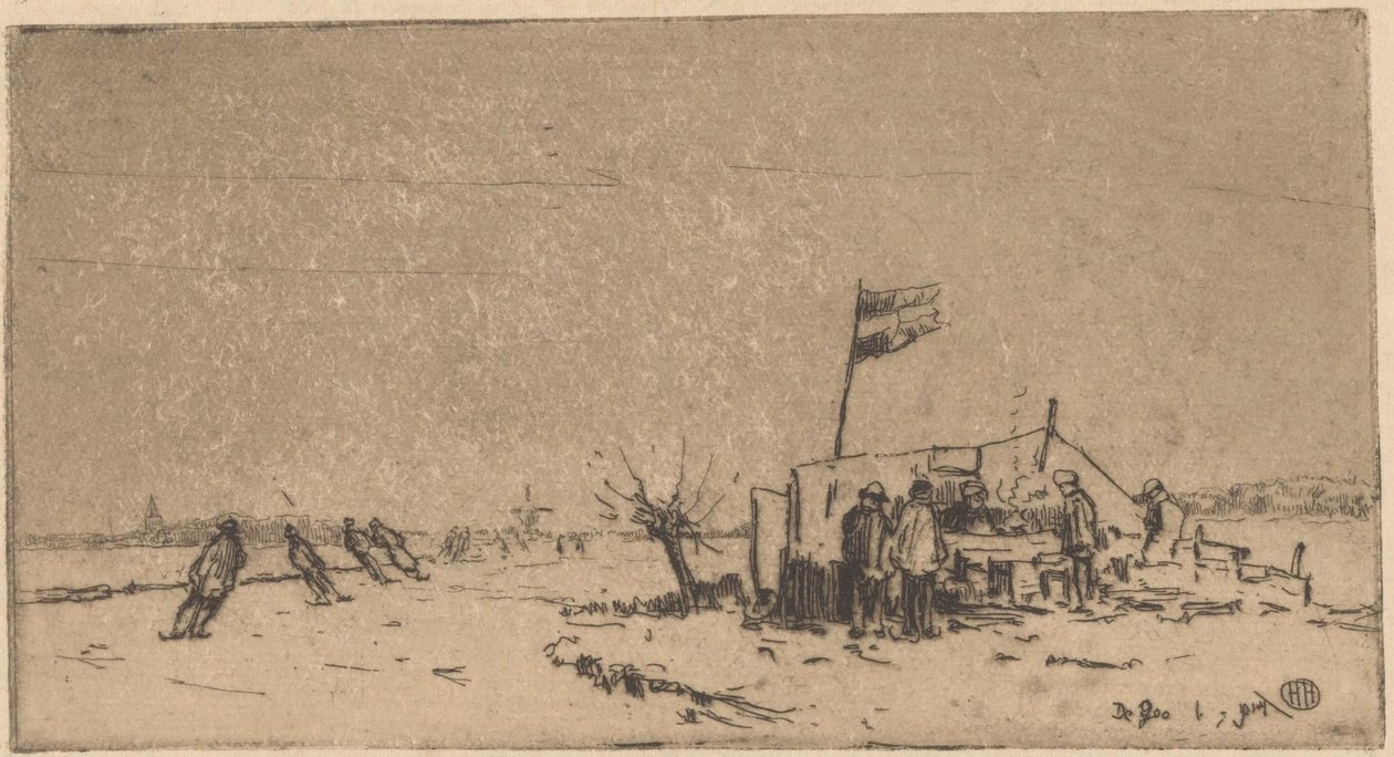 Vinterlandskap med skatere av Herman Heuff (signed by artist)
