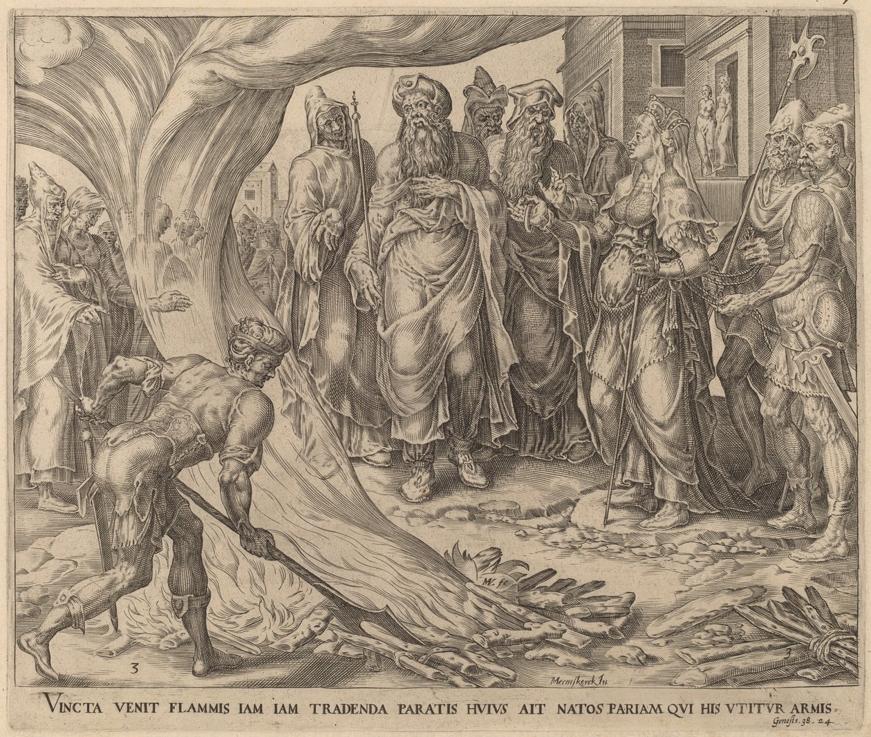 Tamar hentet til henrettelse av Herman Jansz Muller after Maerten van Heemskerck