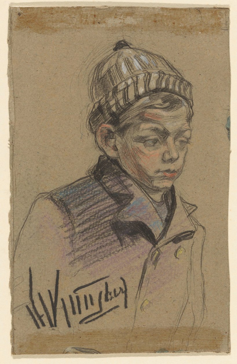Gutt med frakk og hatt av Herman Kruyder (signed by artist)
