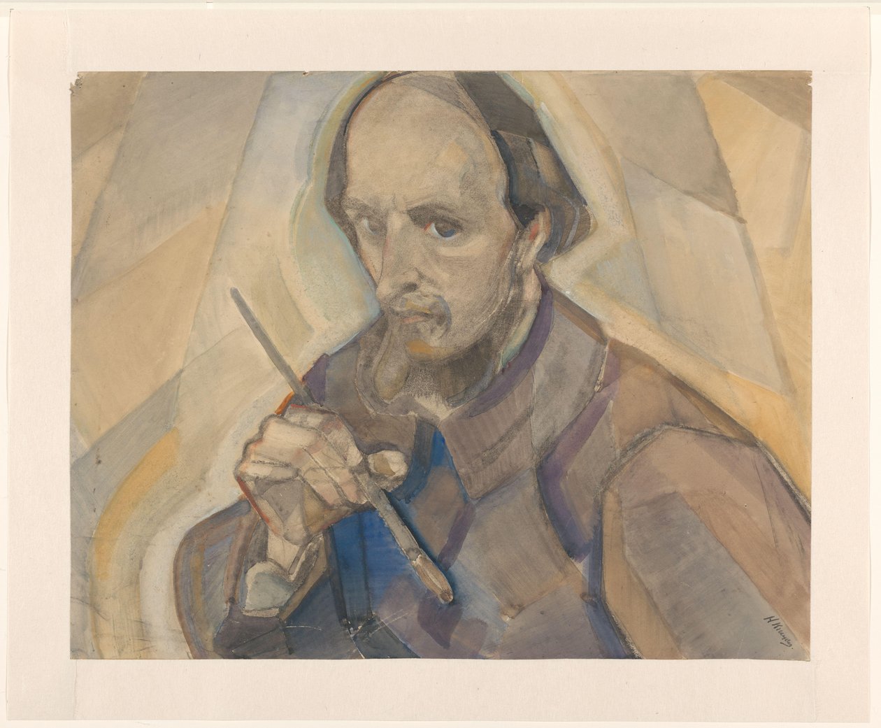 Selvportrett med pensel av Herman Kruyder (signed by artist)