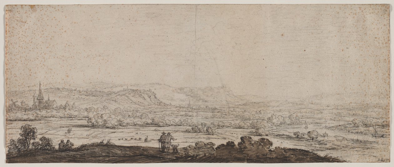 Landskap med landsbyen Schenkenschanz, Gelderland, 1600-tallet. av Herman Saftleven