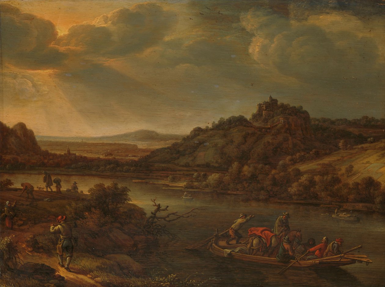 Elveutsikt med ferge av Herman the Younger Saftleven