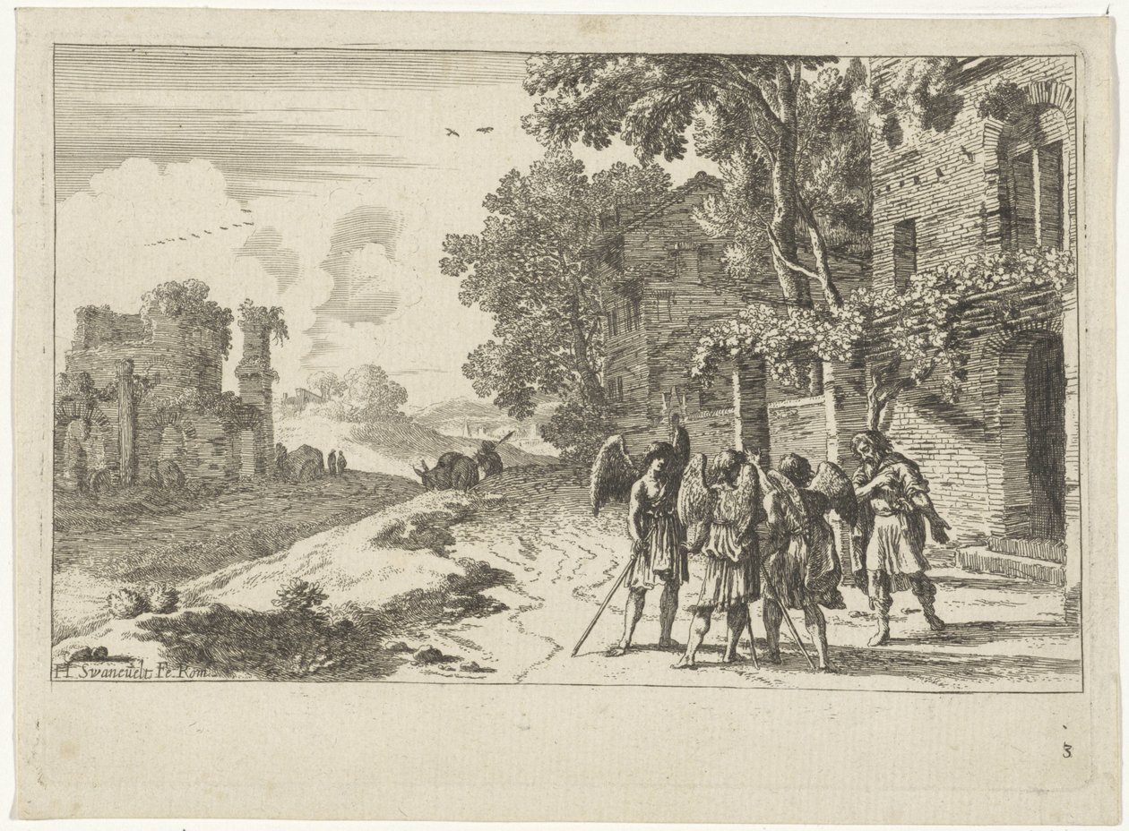 Abraham tar imot de tre englene Det gamle testamente skildringer (serietittel) av Herman van Swanevelt