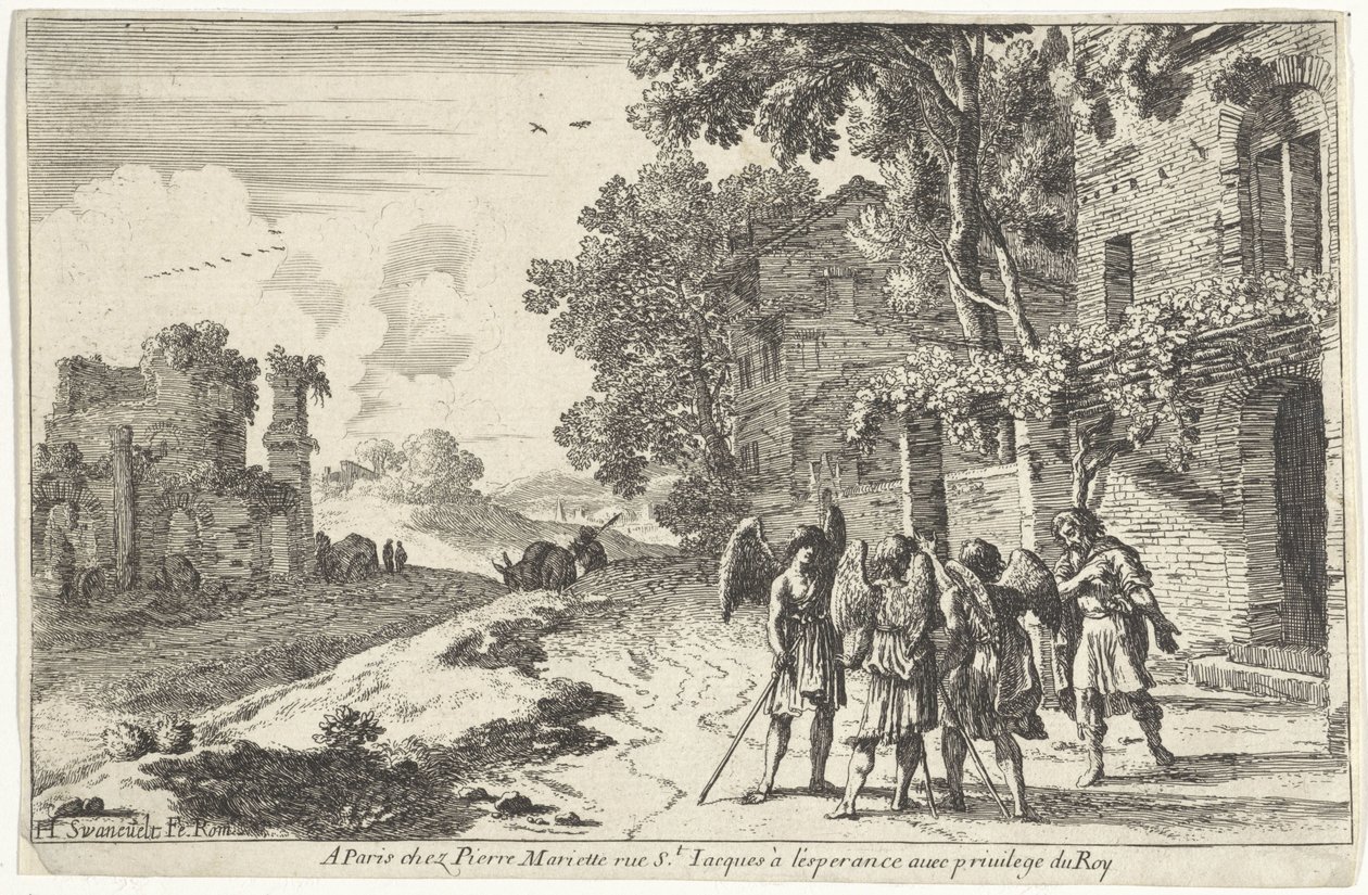 Abraham tar imot de tre englene Det gamle testamente skildringer (serietittel) av Herman van Swanevelt
