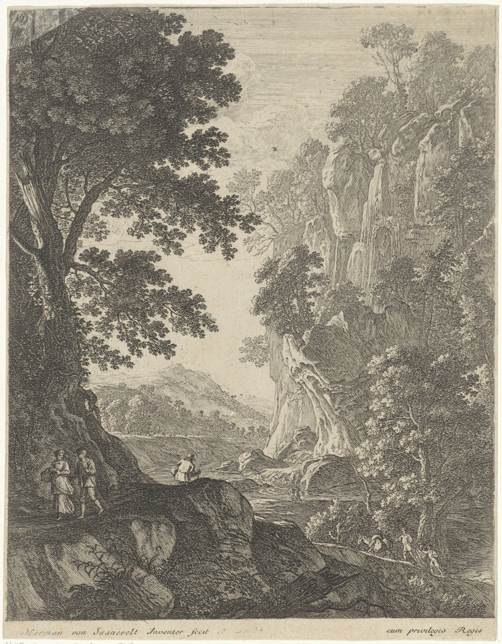 Fjelllandskap med foss Landskap (serietittel) av Herman van Swanevelt