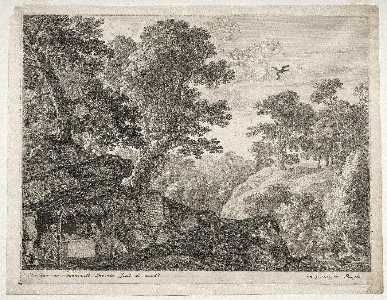 Landskap med Sts. Paul og Anthony. av Herman van Swanevelt
