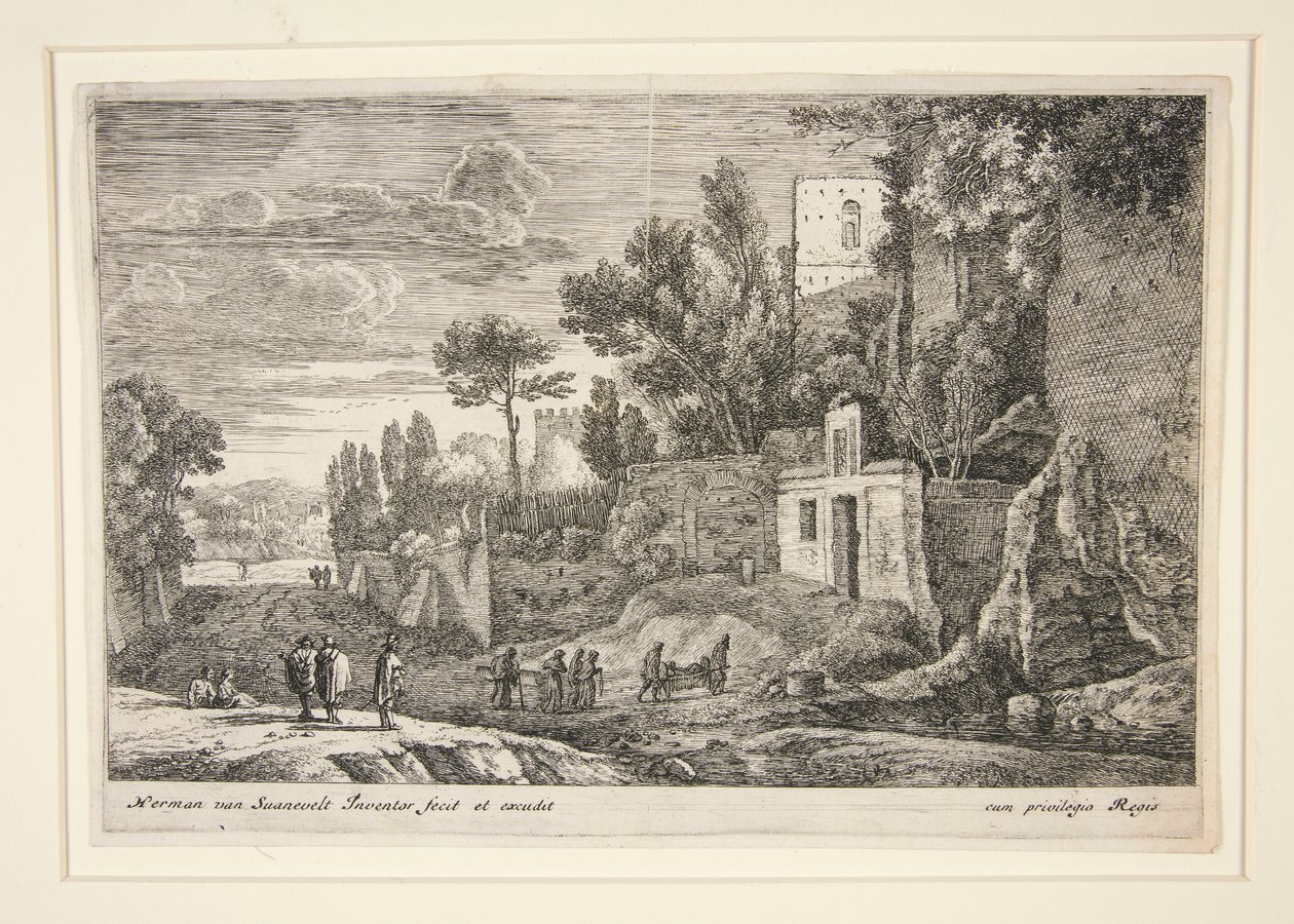 Landskap med et sykehus, fra serien Twelve Landscapes av Herman van Swanevelt