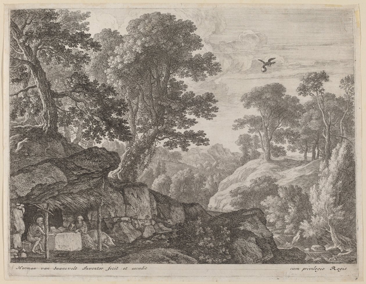 Saint Paul og Saint Anthony ved inngangen til hulen av Herman van Swanevelt