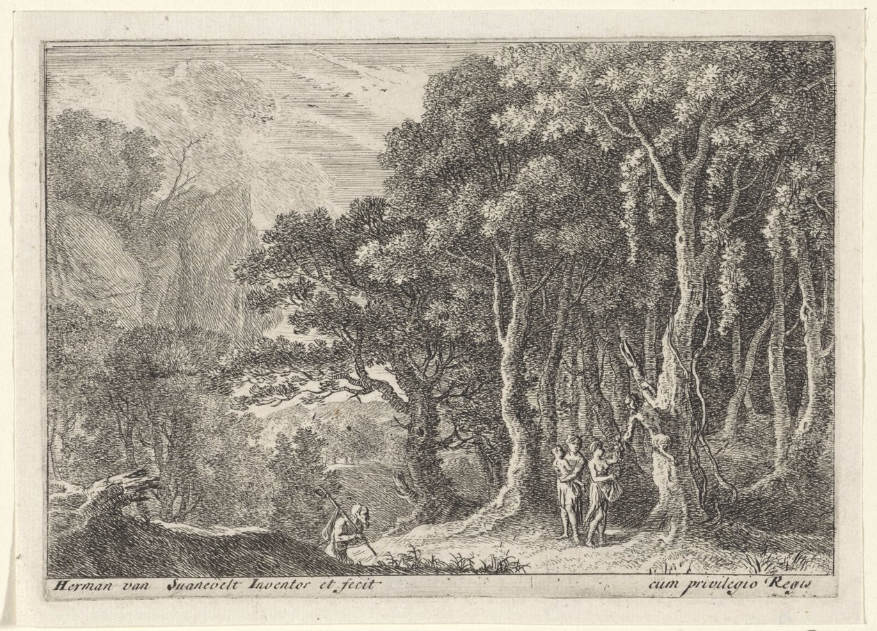 Satyr samler frukt Landskap med satyrer (serietittel) av Herman van Swanevelt