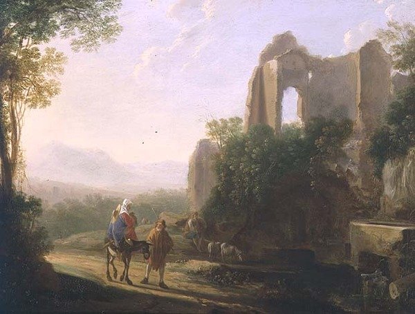 Flukten til Egypt (olje på kobber) av Herman van Swanevelt