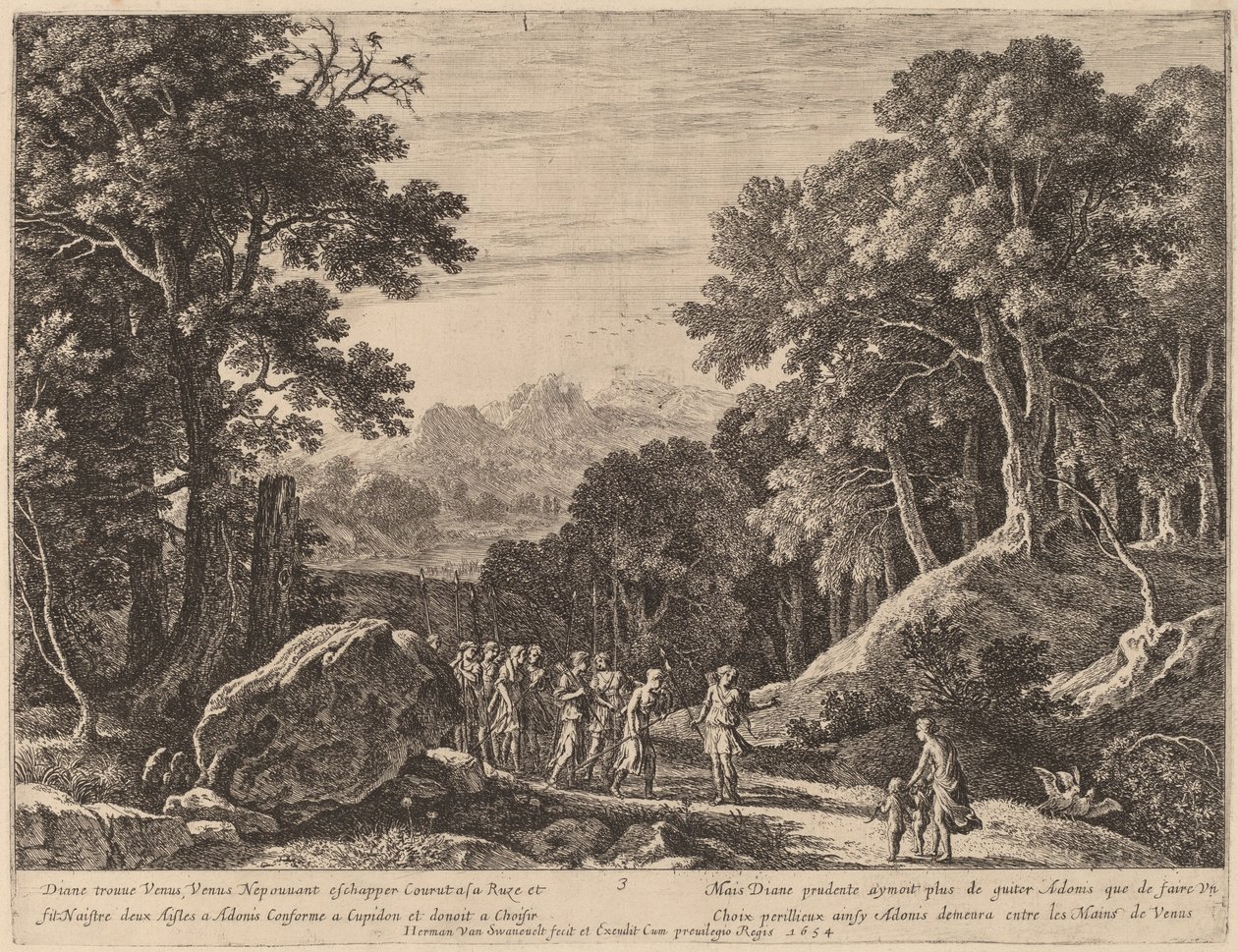 Venus tilbyr Diana et valg mellom Amor og Adonis av Herman van Swanevelt