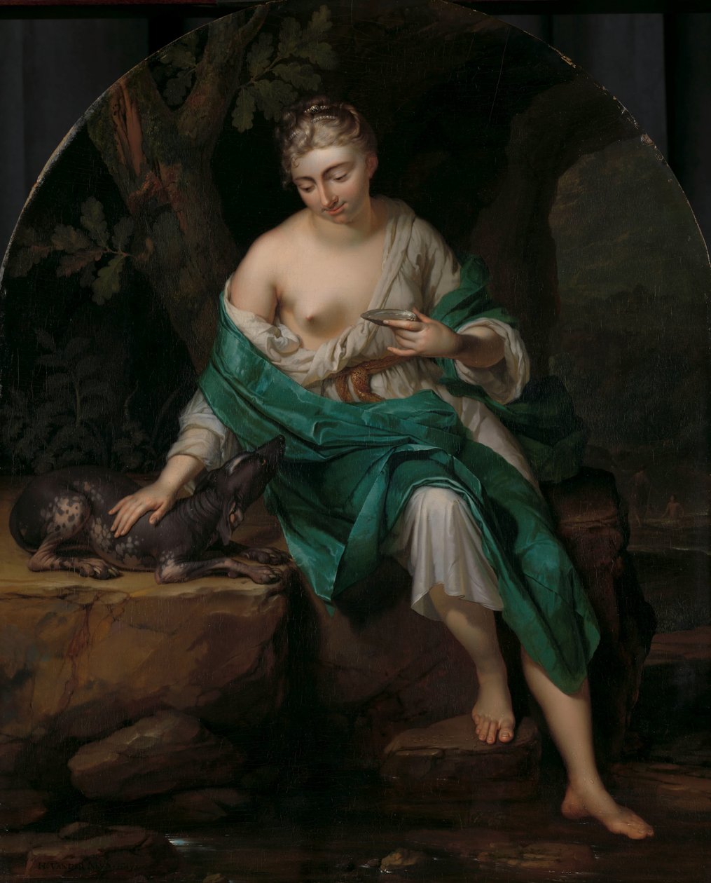 En kvinne med en hund Allegorisk figur av en kvinne med en hund av Herman van der Mijn