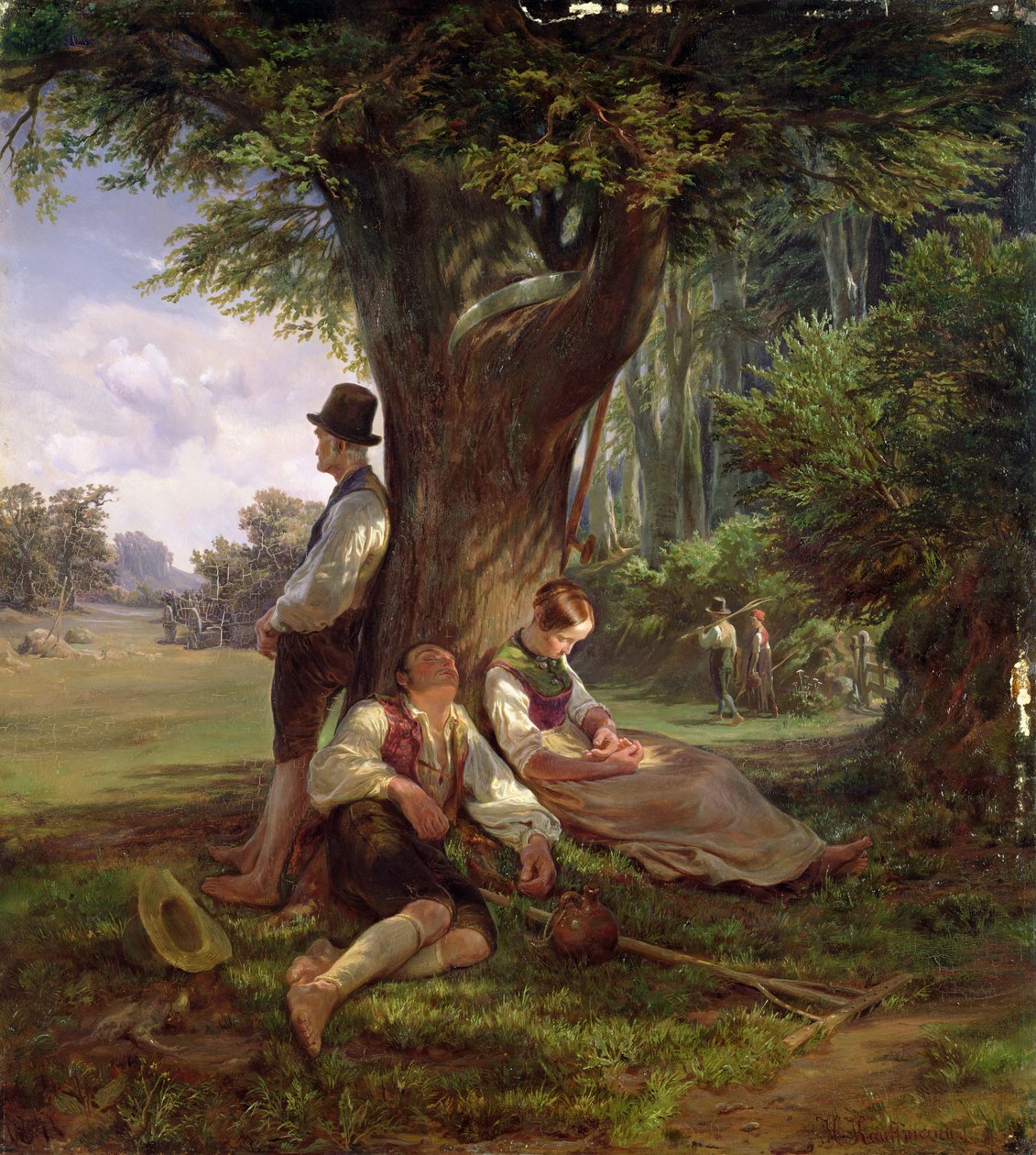 Bønder som hadde en siesta, 1841 av Hermann Kauffmann