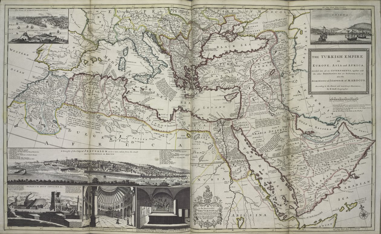 Det tyrkiske riket i Europa, Asia og Afrika, 1736 (håndfarget trykk) av Hermann Moll