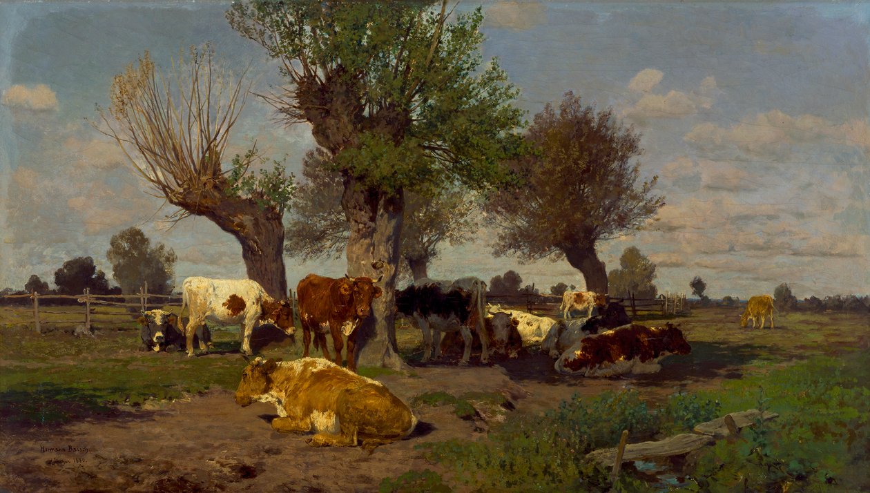Landskap med en flokk storfe av Hermann Baisch