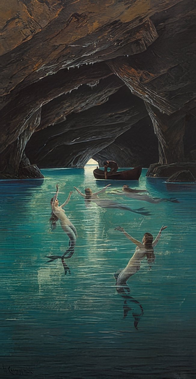 En fisker og havfruer i den blå grotten på Capri av Hermann David Salomon Corrodi