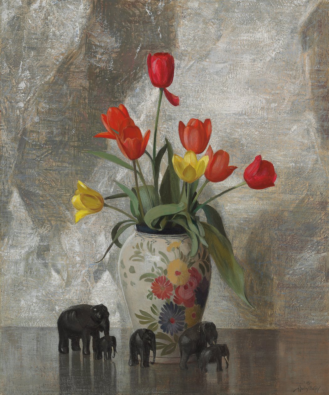 Elefanter og tulipaner (olje på lerret) av Hermann Dudley Murphy