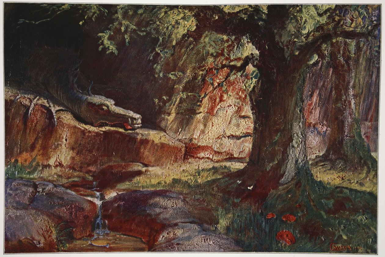 Fafner i hulen sin, 1906 av Hermann Hendrich