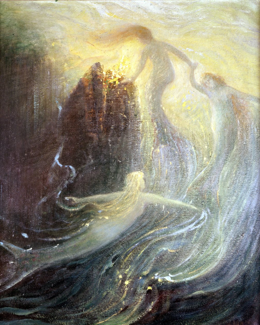 Sett for operaen «Les filles du Rhine»» av Richard Wagner, laget i 1869: maleri av Herman Hendrich. Wagner-museet Bayreuth. av Hermann Hendrich