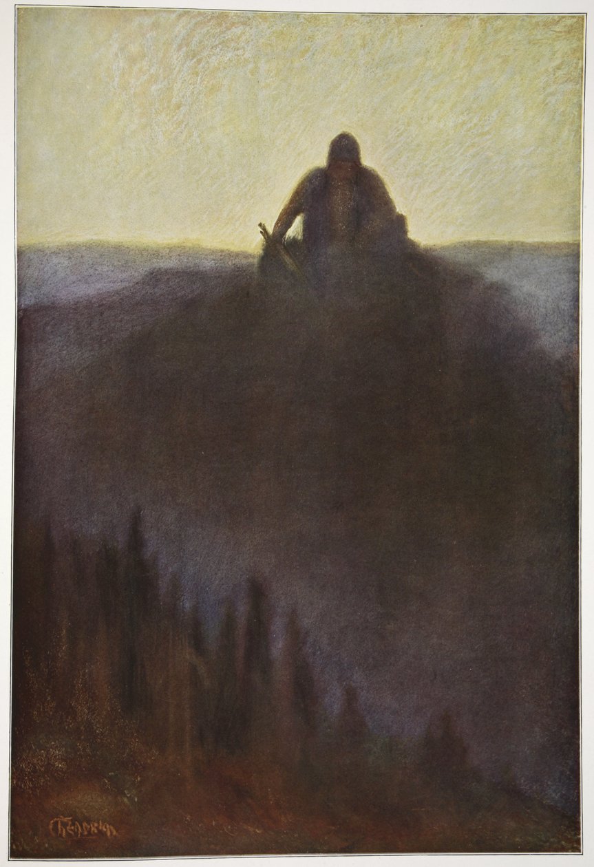 Wotan venter i Valhalla på slutten med sitt brukne spyd, 1906 av Hermann Hendrich