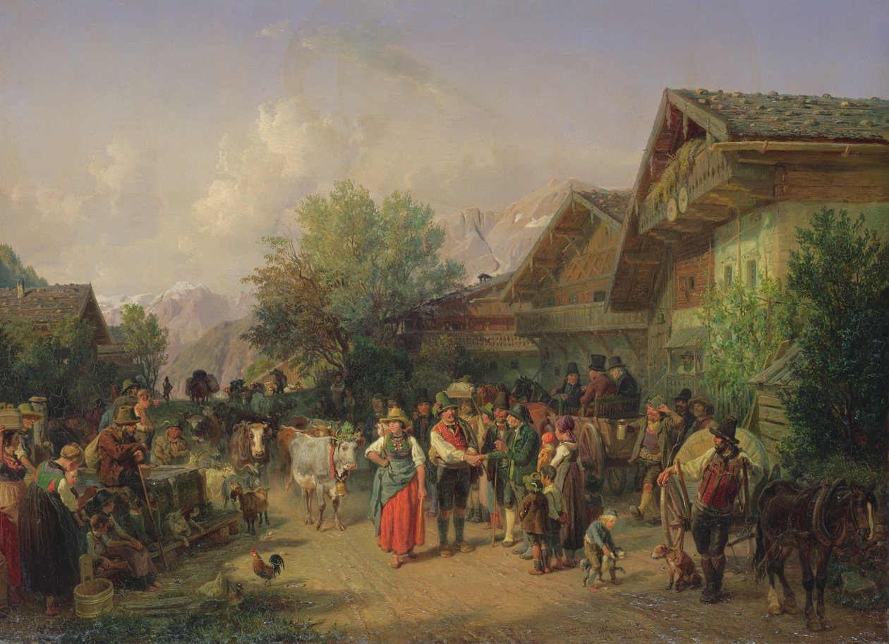 Hjemkomst fra alpebeite, 1848 av Hermann Kauffmann