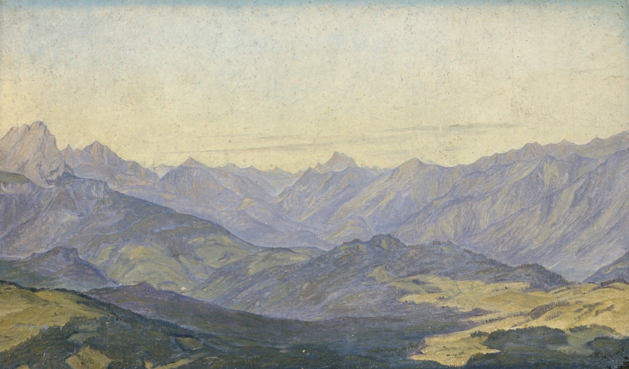 Mountain Valley i Oberbayern, 1829 (olje på papir) av Hermann Kauffmann