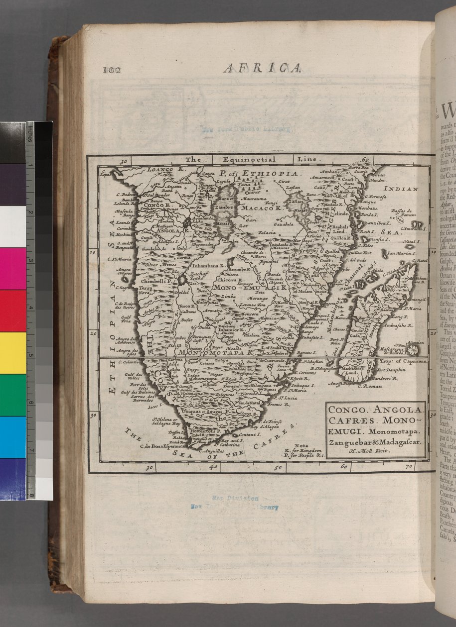 Kongo. Angola. kaffer. Monoemugi. Monomotapa. Zanguebar og Madagaskar, 1701 av Hermann Moll