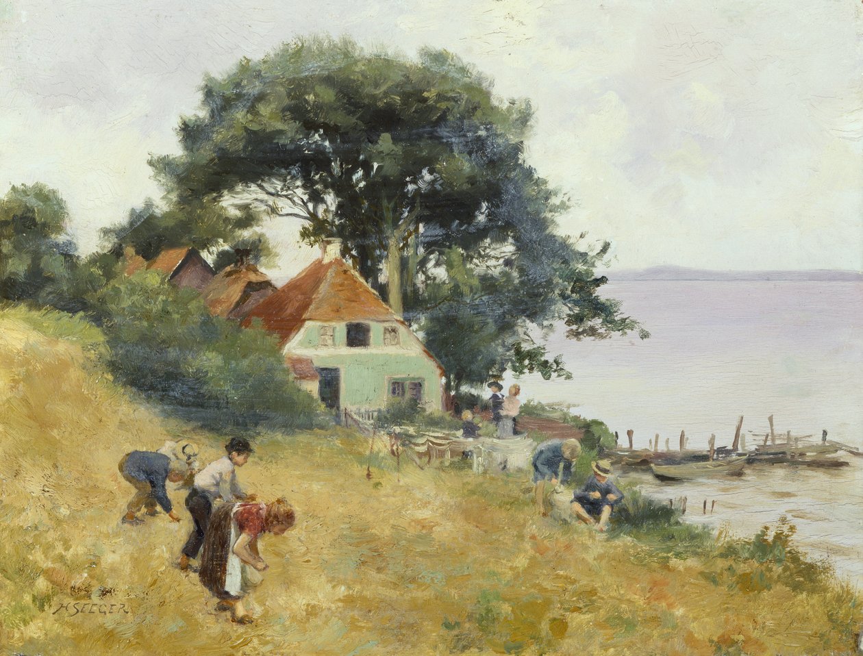 Children Gleaning by a Lake, ca. 1900-10 (olje på panel) av Hermann Seeger
