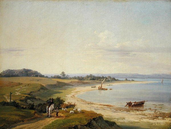 Kystlandskap (olje på papir lagt ned om bord) av Hermann Soltau
