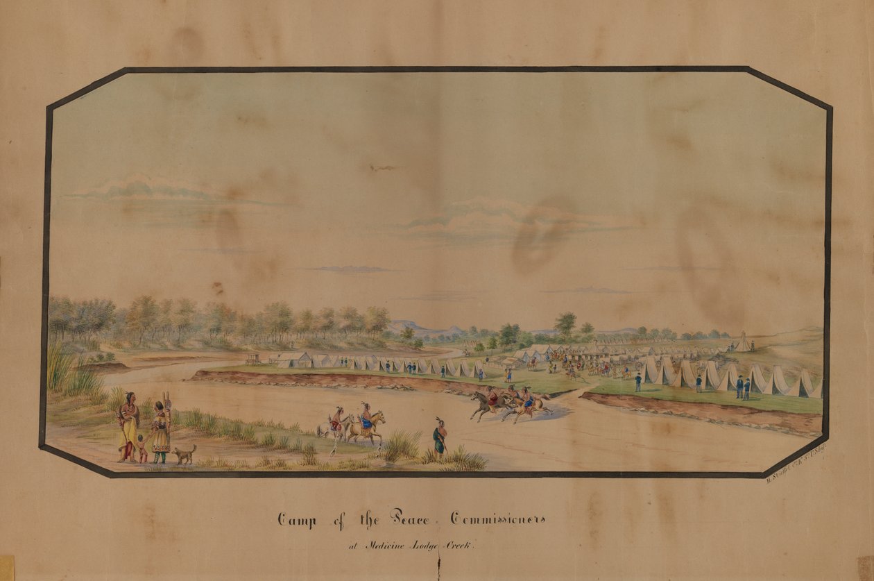 Camp of the Peace Commissioners ved Medicine Lodge Creek, 1867. av Hermann Stieffel